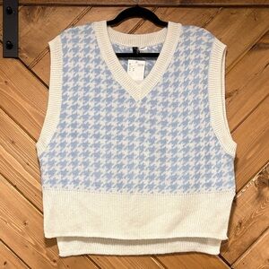 Blue and White Preppy Houndstooth Sweater Vest H&M NWT